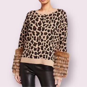 Alice + Olivia Animal Print Sweater with Fur Cuffs